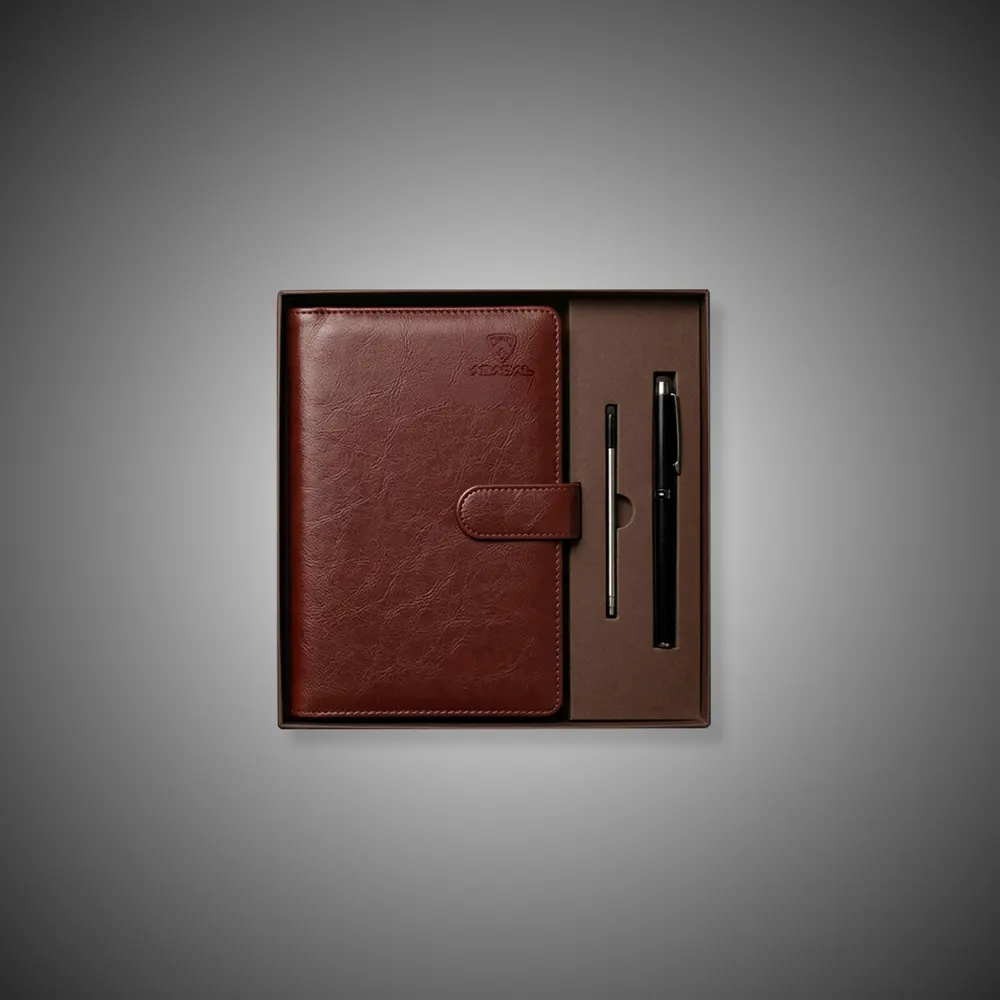 Cuaderno y bolígrafo con estuche Abadal (abierto)